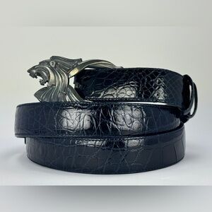 VTG Rick Cameron Genuine Alligator Belt Navy Blue and Lion 925 Silver 48g Buckle